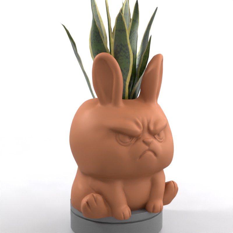 Angry Bunny Geometric Animal Design - Whimsical Succulent Planter, Pot, Pen, Cup or Candy Bowl